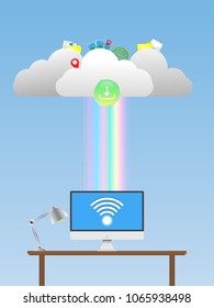 Technology network cloud storage. Upload and Download connect and communication in the global computer networks
