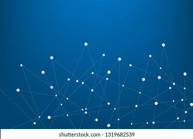 Technology network connecting link with dot polygon on blue background.