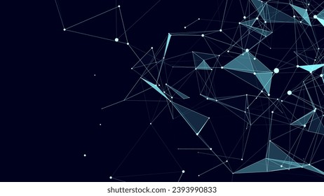 Technology network connection artificial intelligence. Abstract vector business design. Futuristic blue grid neural networks. Motion big data on space. Virtual cyber security background.