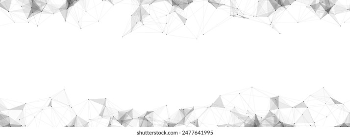 Technology network connection artificial intelligence. Abstract vector business design. Futuristic white grid neural networks. Motion big data on space. Virtual cyber security background.