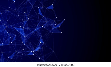 Technology network connection artificial intelligence. Abstract vector business design. Futuristic blue grid neural networks. Motion big data on space. Virtual cyber security background.