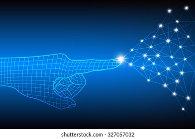 Technology of network connection and communication concept with finger touch, Vector illustration