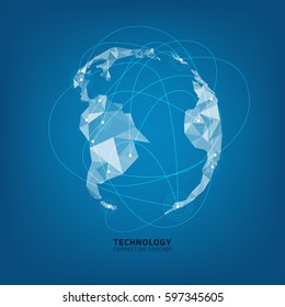 Technology network. Growth background with lines, circles, integrate. Connected symbols for digital, connect, communicate, social media and global concepts. Vector interactive illustration.