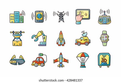 Technology and network icons set,eps10