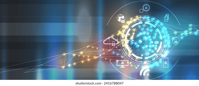 Technology Network Vector Background.. Science and technology presentation background. Big data connectivity software development wallpaper. Vector Art.
