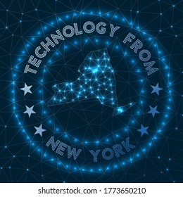 Technology From New York. Futuristic geometric badge of the US state. Technological concept. Round New York logo. Vector illustration.
