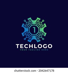 Technology Number 1 Logo Design Template Element.
