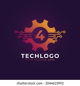 Technology Number 4 Gear Logo Design Template Element.