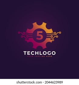 Elemento de plantilla de diseño del logotipo de la tecnología número 5.