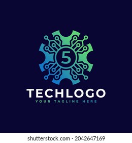 Elemento de plantilla de diseño del logotipo de la tecnología número 5.