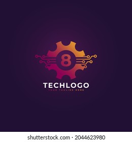 Technology Number 8 Gear Logo Design Template Element.