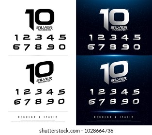 Technology Number Alphabet Silver Metallic And Effect Designs For Logo, Poster, Invitation. Exclusive Numbers Letters Typography Font Digital And Sport Concept. Vector Illustrator