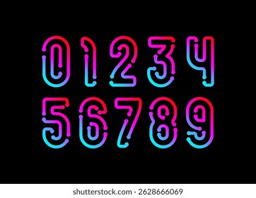 Technology numbers, neon numerals, vector illustration 10EPS
