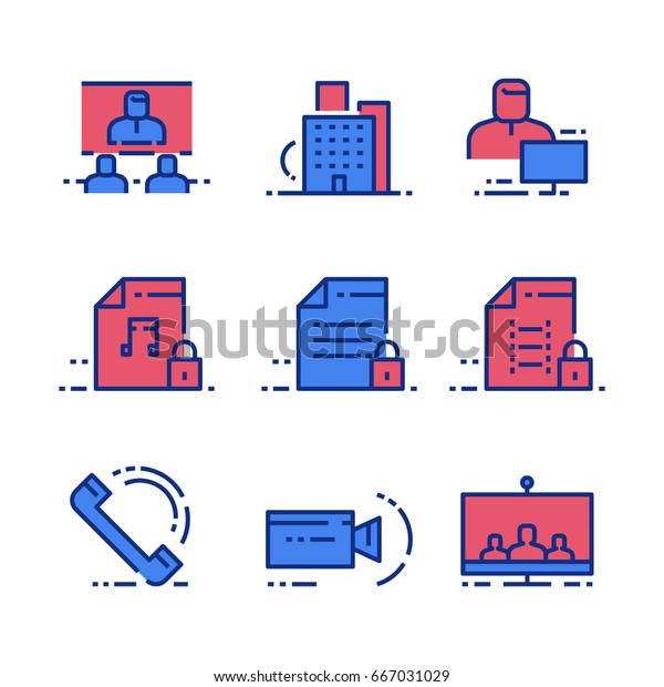 IT technology, office, business, calls, data\
exchange. Set of nine\
icons.\
