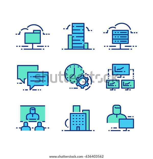 IT technology, office, business,\
productivity, data exchange. Set of nine\
icons.