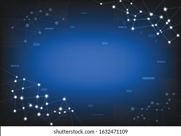 Technology on blue background with line and dot connection. Molecular chain of chemistry. Future template with copy space.