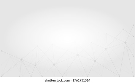 Tecnología sobre fondo gris con línea y punto conectados juntos. Concepto médico con molécula de química para presentación de Biología.