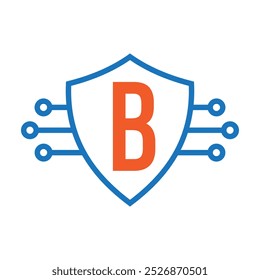 Tecnología En La Letra B Con Símbolo De Escudo Vector Plantilla