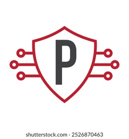 Tecnologia Na Letra P Com Modelo De Vetor De Símbolo De Escudo