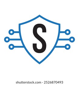 Technology On Letter S With Shield Symbol Vector Template