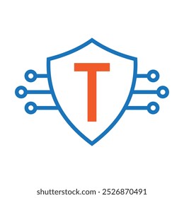 Tecnología En Letra T Con Símbolo De Escudo Vector Plantilla