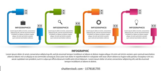 Technology options infographics template. USB cable. Infographics for business presentations or information banner. 