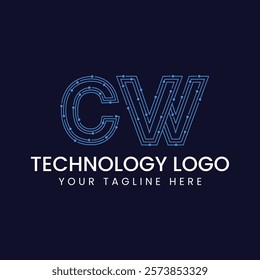 Technology Outline Font - Letter with Dots and Lines