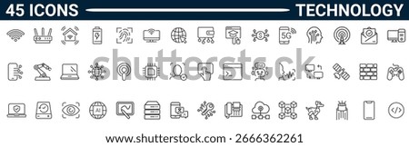 Technology outline style icon set with editable stroke. Vector Illustration 