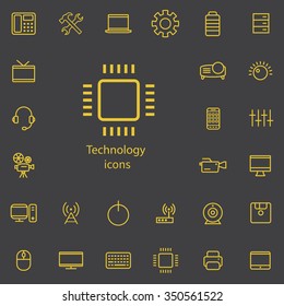technology outline, thin, flat, digital icon set for web and mobile