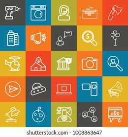 Technology outline vector icon set on colorful background