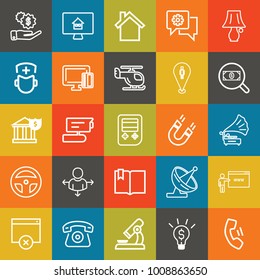 Technology outline vector icon set on colorful background