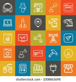 Technology outline vector icon set on colorful background