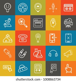 Technology outline vector icon set on colorful background