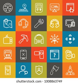 Technology outline vector icon set on colorful background