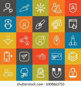 Technology outline vector icon set on colorful background