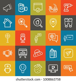 Technology outline vector icon set on colorful background