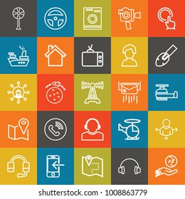 Technology outline vector icon set on colorful background