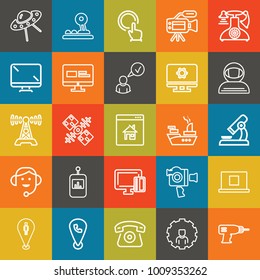 Technology outline vector icon set on colorful background