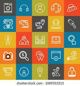 Technology outline vector icon set on colorful background