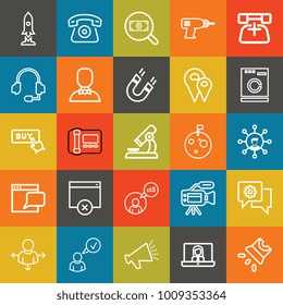 Technology outline vector icon set on colorful background