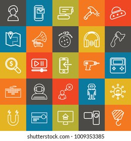 Technology outline vector icon set on colorful background