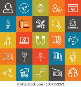 Technology outline vector icon set on colorful background