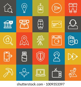 Technology outline vector icon set on colorful background