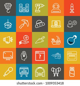 Technology outline vector icon set on colorful background