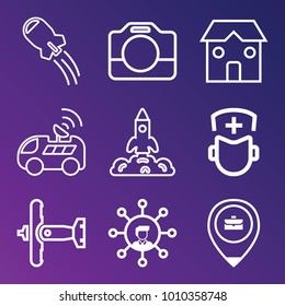 Technology outline vector icon set on gradient background