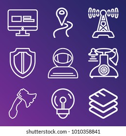 Technology outline vector icon set on gradient background