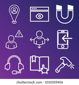 Technology outline vector icon set on gradient background
