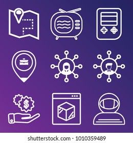Technology outline vector icon set on gradient background
