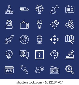 Technology outline vector icon set on navy background
