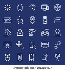 Technology outline vector icon set on navy background